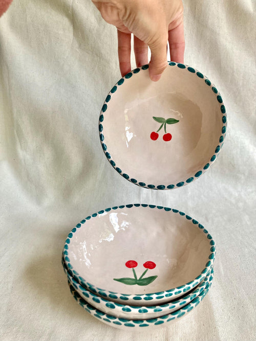 Bol céramique cerise et pois bleus