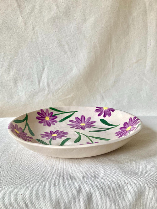 Assiette creuse céramique marguerites violettes