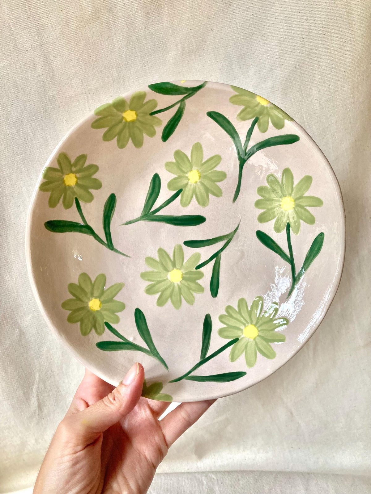 Assiette creuse céramique marguerites vertes
