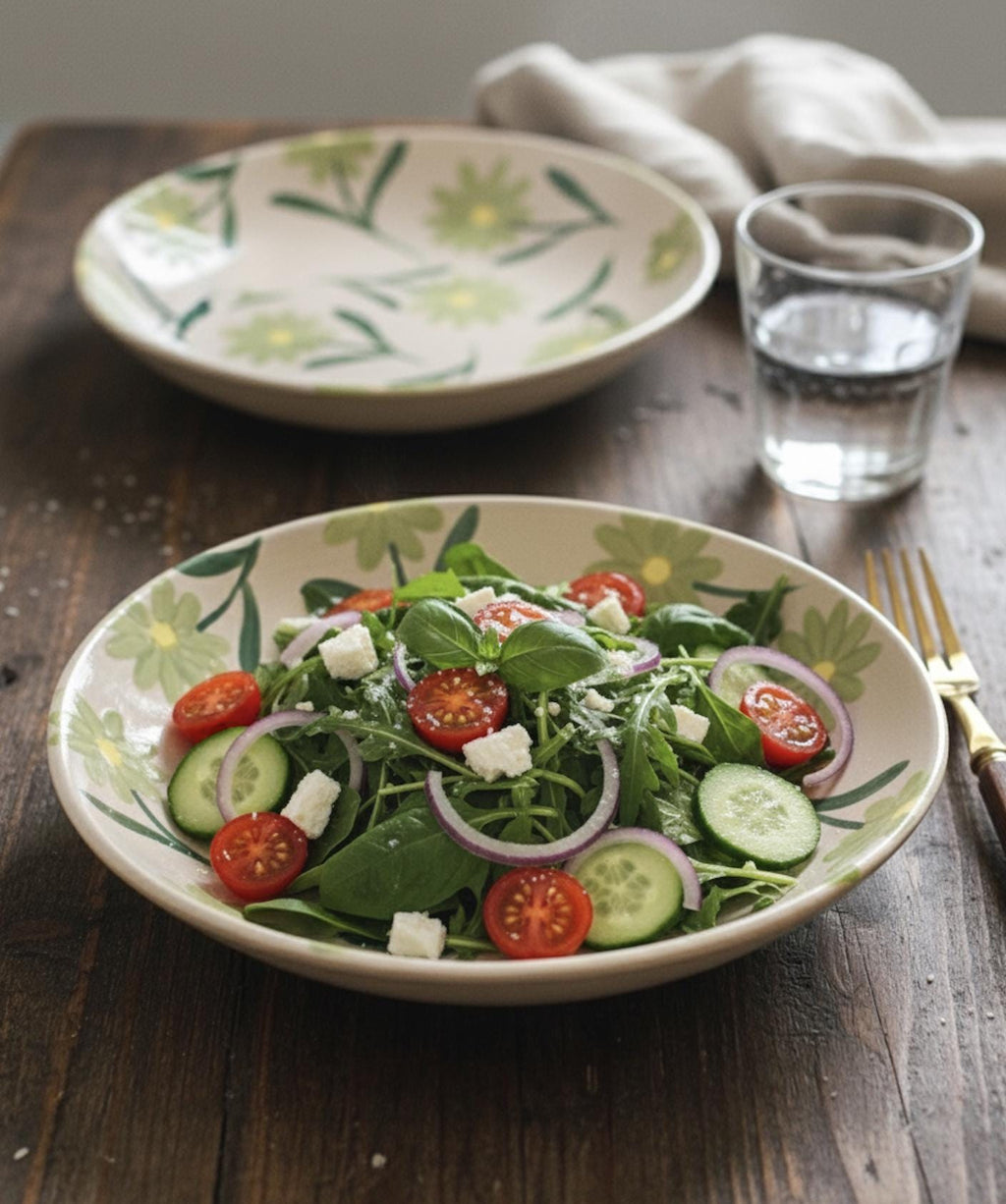 Assiette creuse céramique marguerites vertes