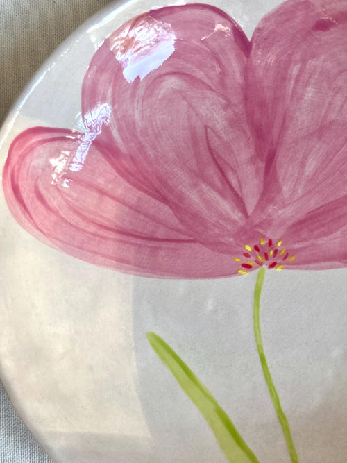 Assiette creuse céramique grande fleur rose