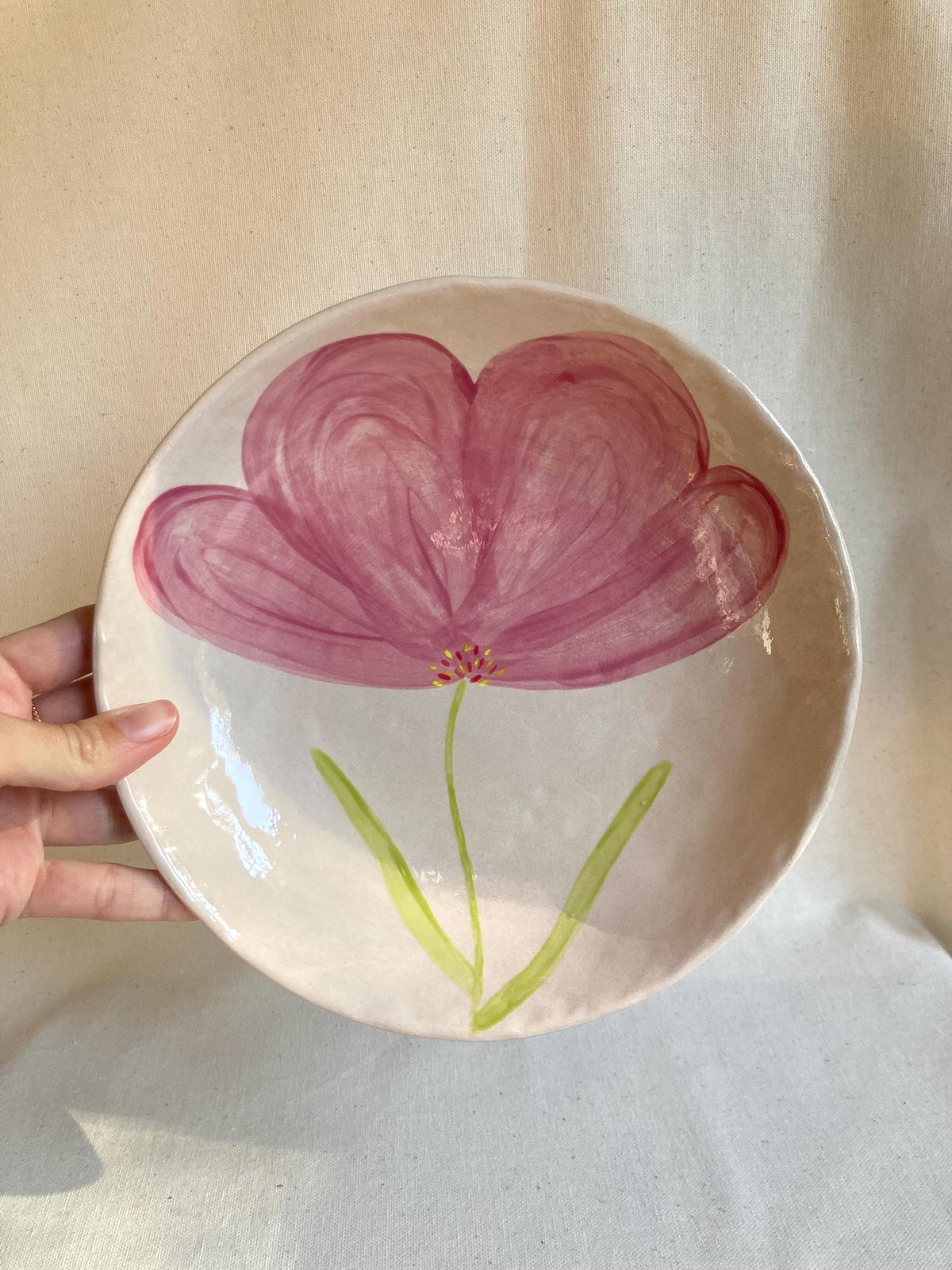 Assiette creuse céramique grande fleur rose