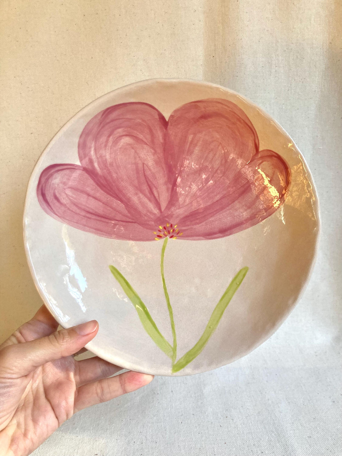 Assiette creuse céramique grande fleur rose