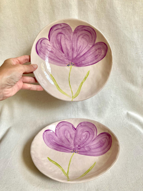 Assiette creuse céramique grande fleur violette
