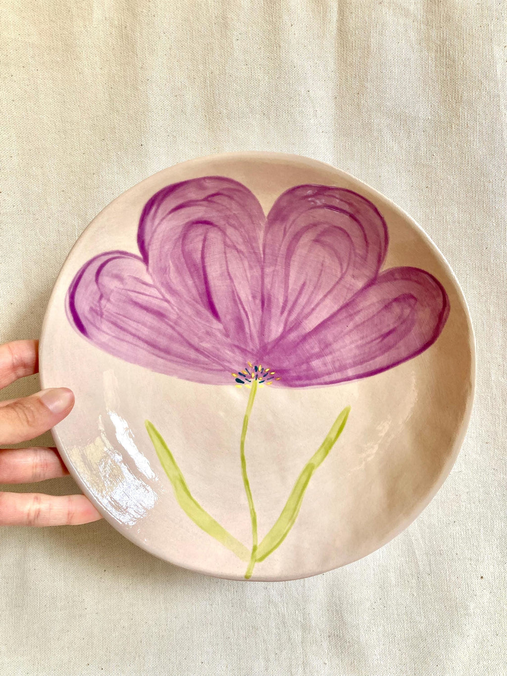 Assiette creuse céramique grande fleur violette