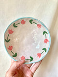 Bol céramique couronne de fleurs roses et liseré bleu ciel