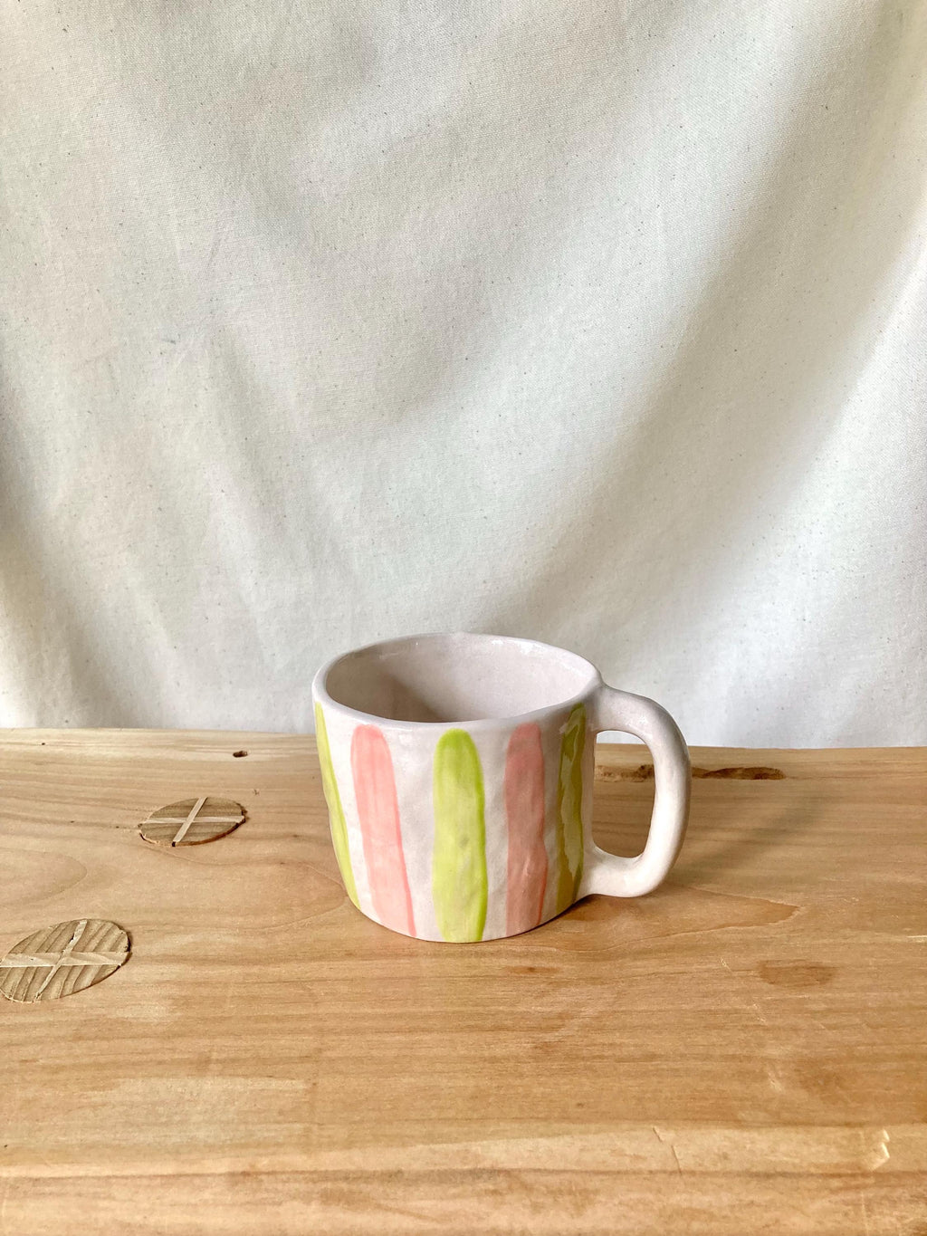 Mug céramique rayures vertes et roses