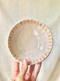 Bol céramique petites rayures vert et rose