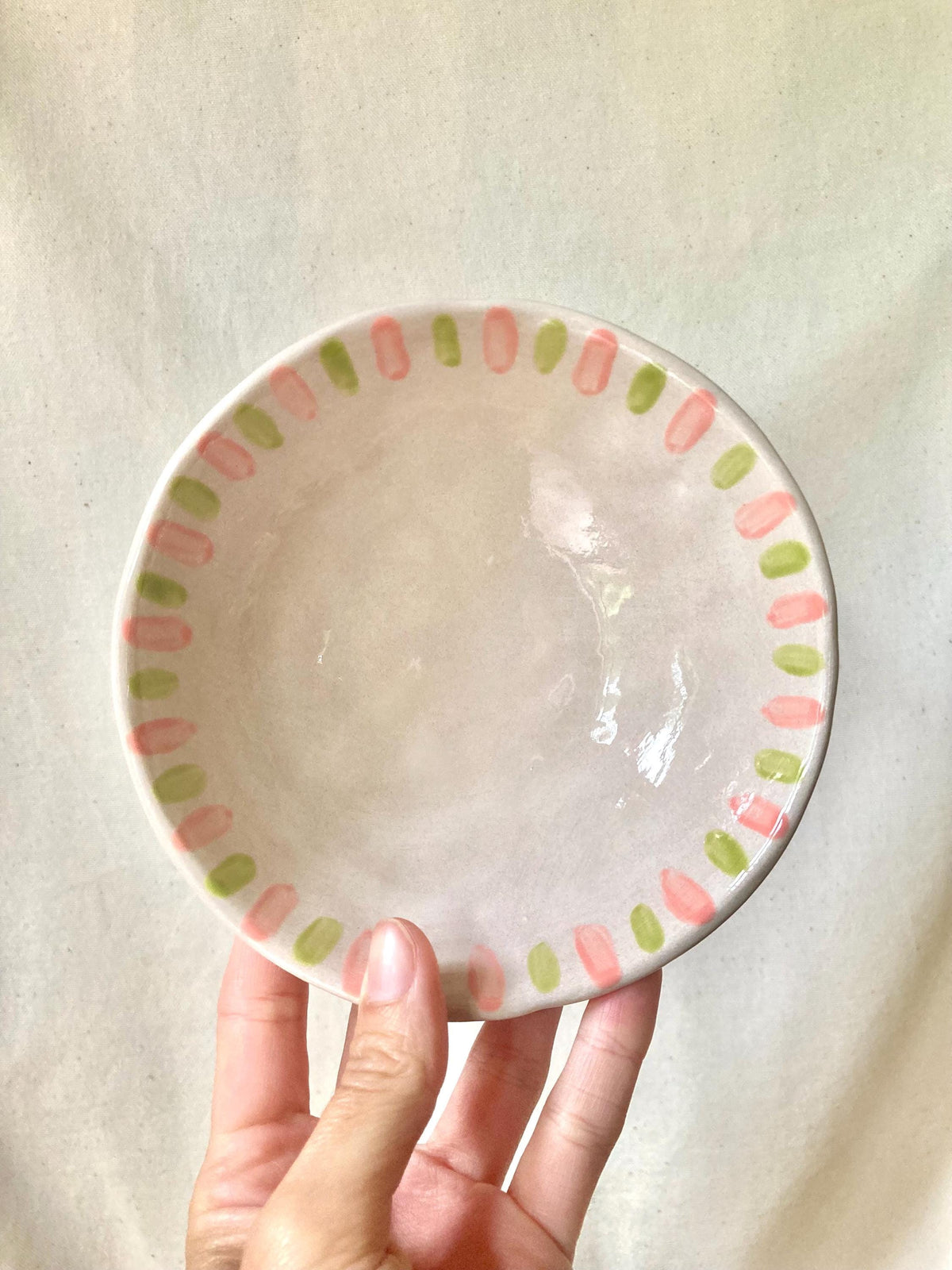 Bol céramique petites rayures vert et rose