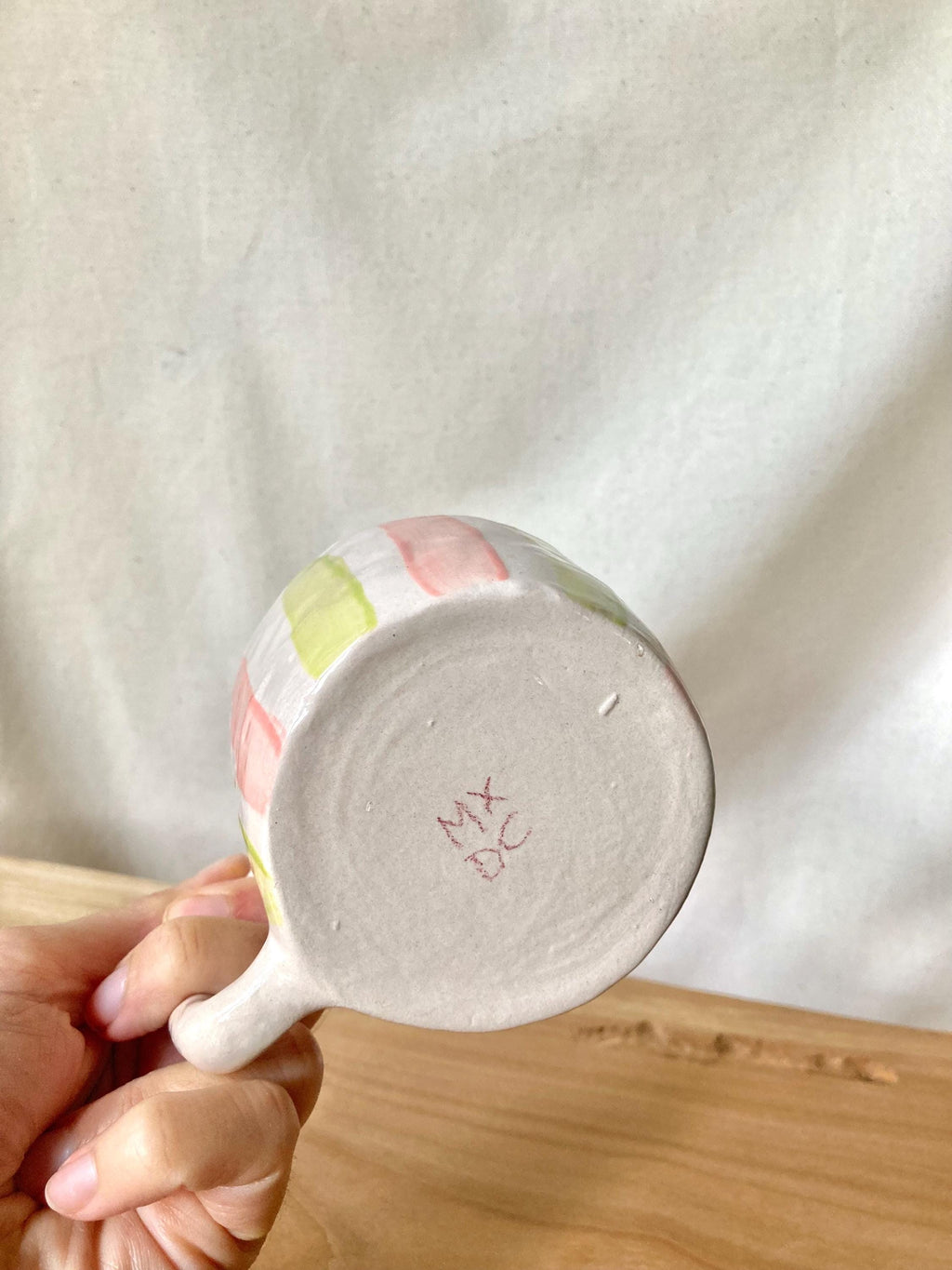 Mug céramique rayures vertes et roses