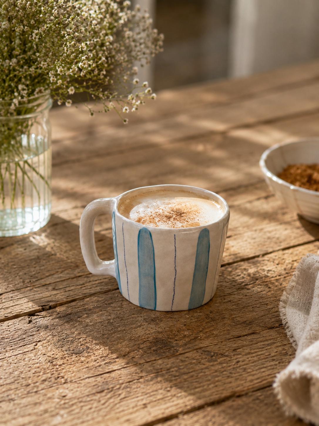 Mug céramique à rayures bleues