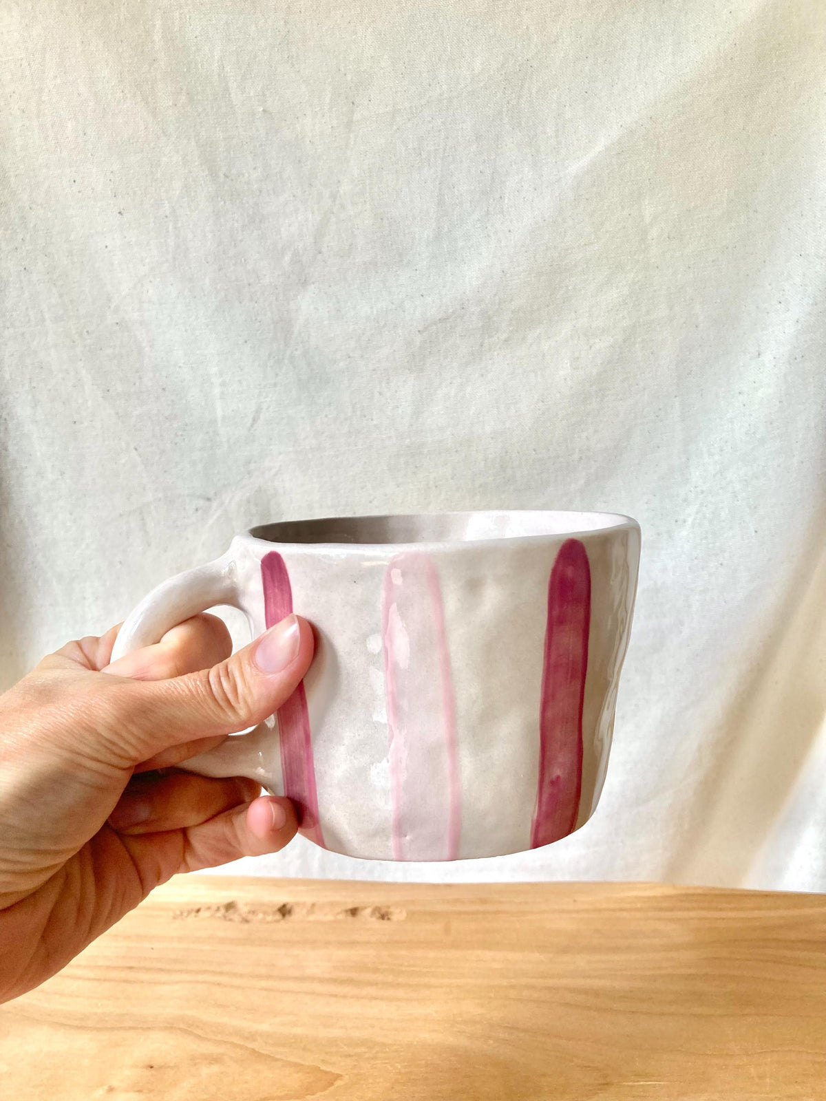 Mug céramique grosses rayures roses