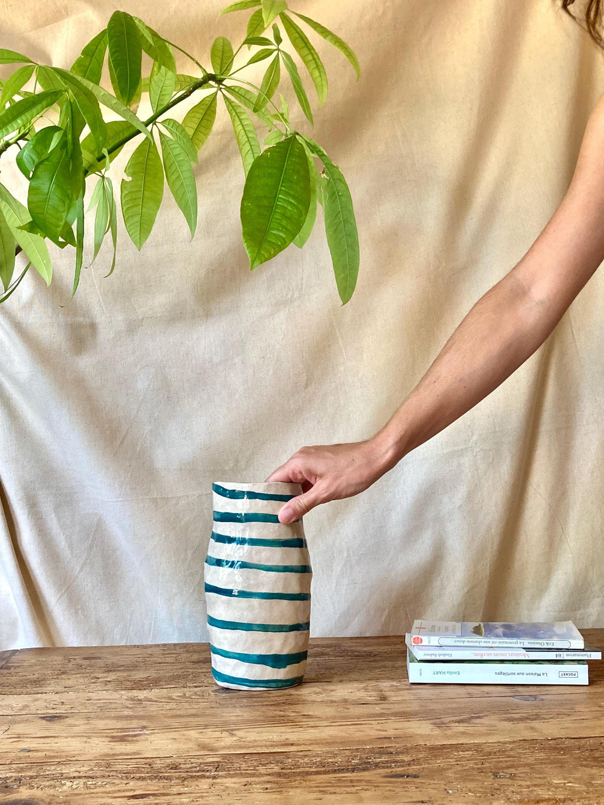 Vase céramique spirale vert émeraude